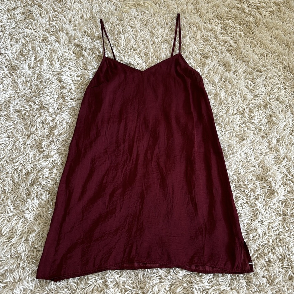 Kendall & Kylie Burgundy Silk-Like Mini Slip Dress Adjustable Spaghetti Straps